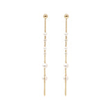 Aretes Largos de Perlas y Cadena (Oro Laminado)