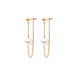 Aretes Perla 9mm y Cadena (Oro Laminado)