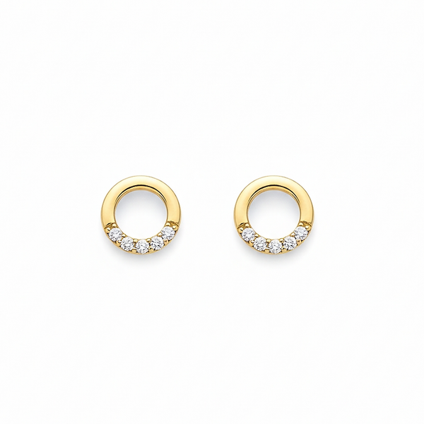 Broquel Medio Aro con Zirconias (Plata .925 con Baño de Oro)