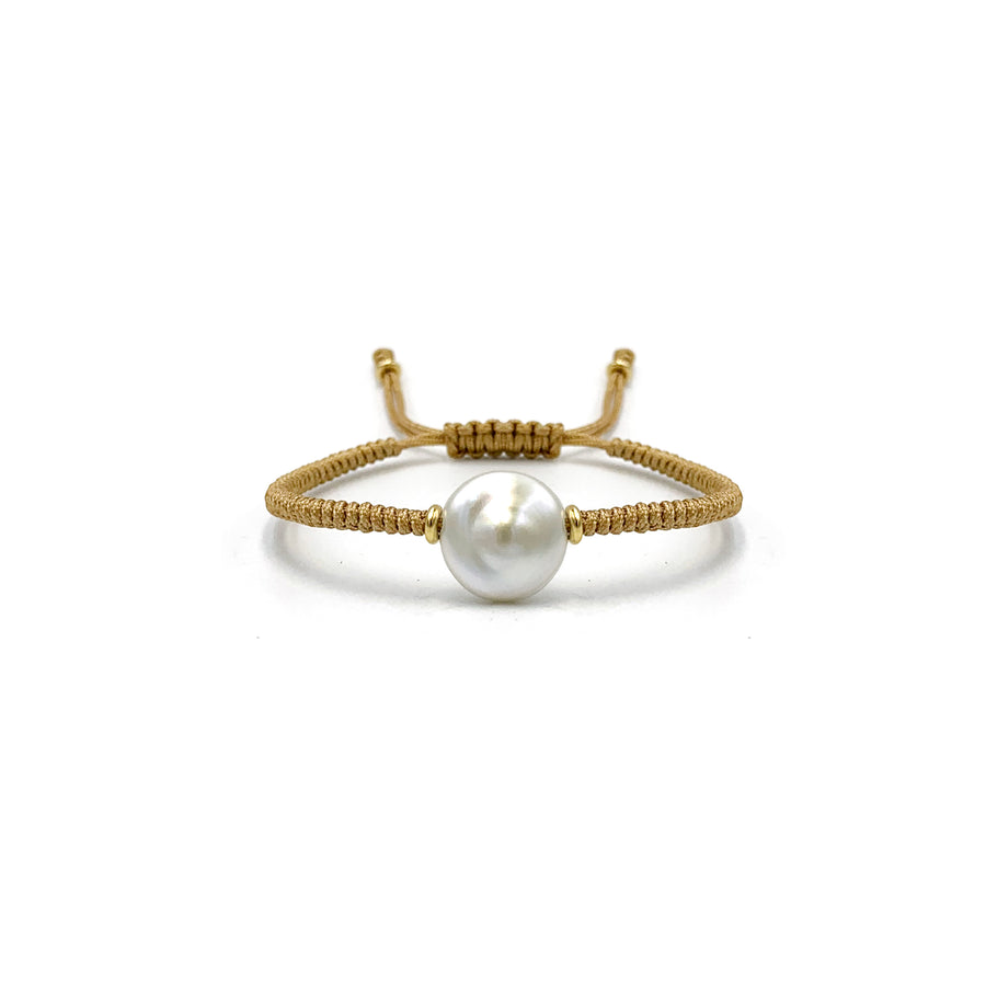 Pulsera Perla Coin Tejida (Oro Laminado)