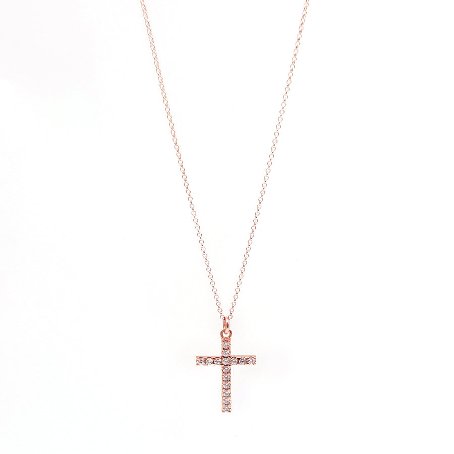 Sparkle Cross Necklace (Plata .925 con Baño de Oro Rosa)